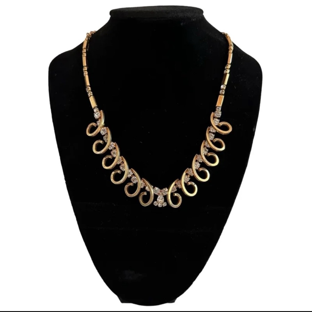Vintage Gold Rhinestone Cocktail Necklace 16.5” Perfect Condition